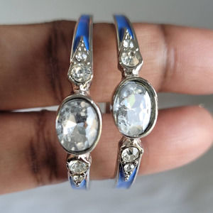NWT Women's Jewelry Blue Silver Round Shape Rhinestone Hoop Fashion Earrings